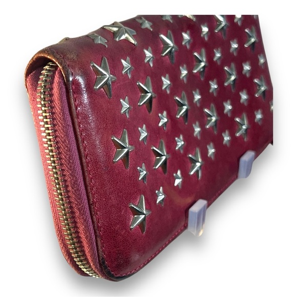 JIMMY CHOO red  & Silver Tone Star Studded Wallet with Authentication Card 💕 - Picture 8 of 15